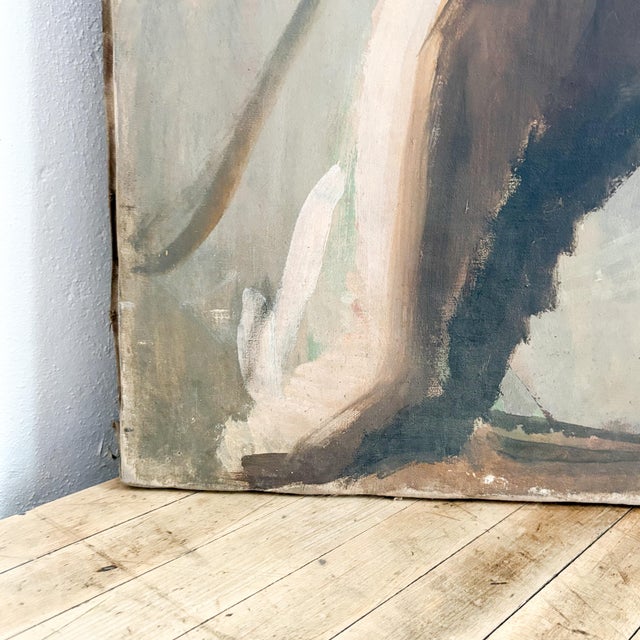 Textile Weathered Nude Woman Portrait Painting, 1960s Female Model Art Signed by Artist For Sale - Image 7 of 16