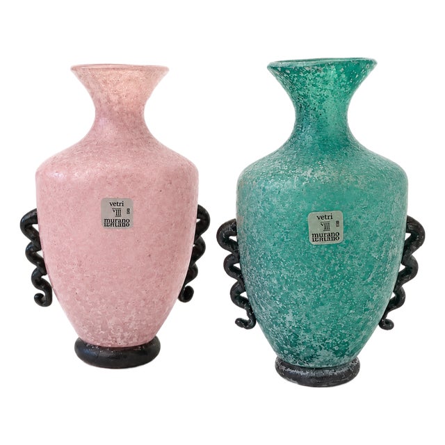 Postmodern Scavo Glass Amphora Vases by Gambaro and Poggi, Murano, 1980s, Set of 2 For Sale