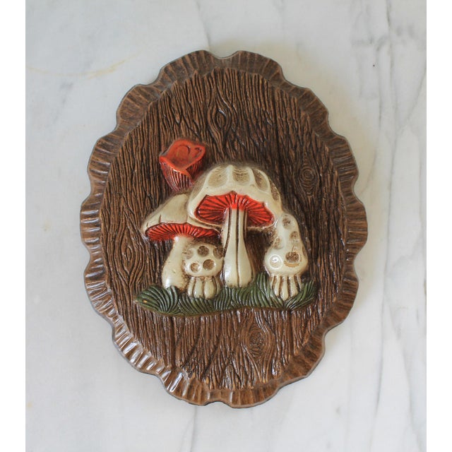 Pair of 1970s oval mushroom wall plaques. No makers mark. Some light age wear. Pictured. Ready to hang.