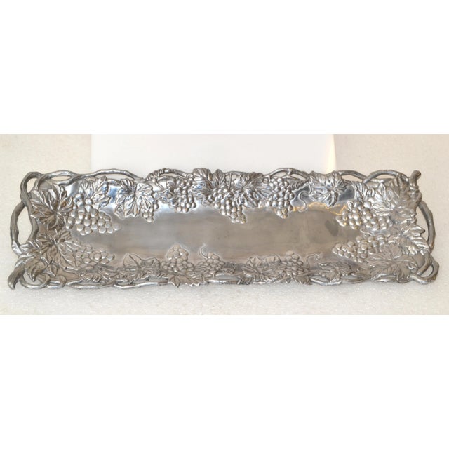 1990s Repousse Grapes Arthur Court Cast Aluminum Rectangle Serving Platter Tray For Sale - Image 13 of 13