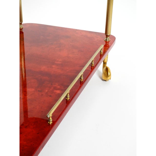 Large Vintage Red Goatskin Serving Bar Cart by Aldo Tura, 1960s For Sale - Image 18 of 18