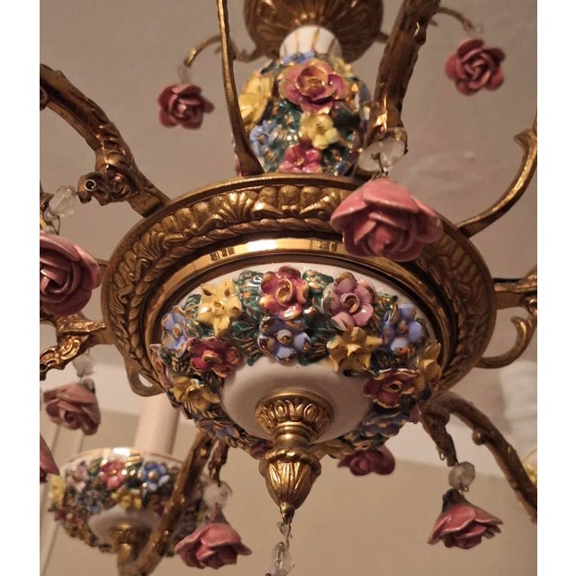Vintage Six-Arm Chandelier in Gilt Brass For Sale - Image 5 of 10