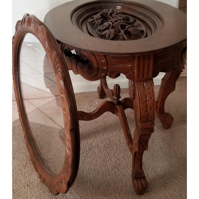 1930's Heavily Carved Wooden Table W/Glass Tray Removable Top Chairish