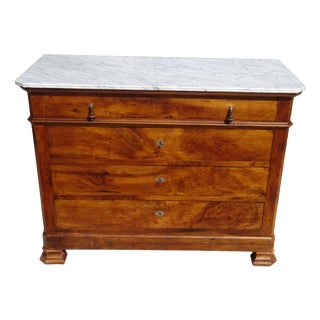 Louis Philippe Commode in Walnut and White Marble, 1850s For Sale
