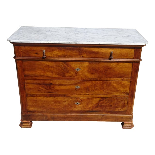 Louis Philippe Commode in Walnut and White Marble, 1850s For Sale