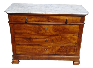 Louis Philippe Commode in Walnut and White Marble, 1850s