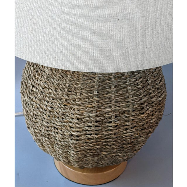 Coastal Natural Woven Rattan Seagrass Side Table Lamp For Sale - Image 11 of 13