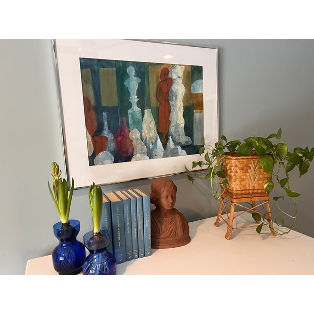 Vintage 70's Mid-Century Modern Abstract Framed Vibrant Watercolor Painting - Signed and Titled For Sale - Image 10 of 11
