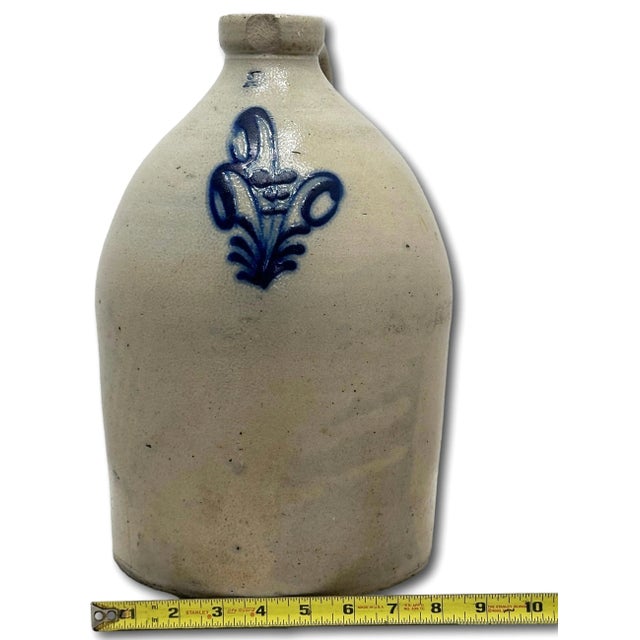 Very Nice Blue Color Hand Decorated Antique American 2 Gallon Size Stoneware Jug - Circa 1870s For Sale - Image 18 of 18