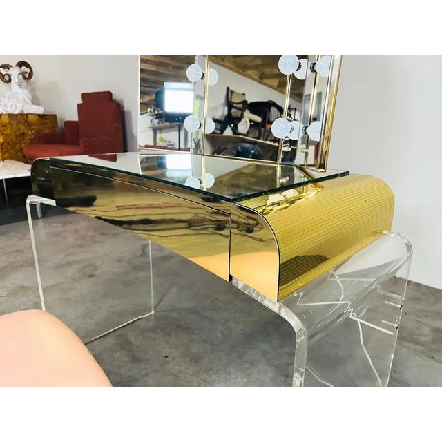 Lucite Vanity, Mirror & Scroll Ottoman Bench by Hill Manufacturing 1970s For Sale - Image 13 of 14