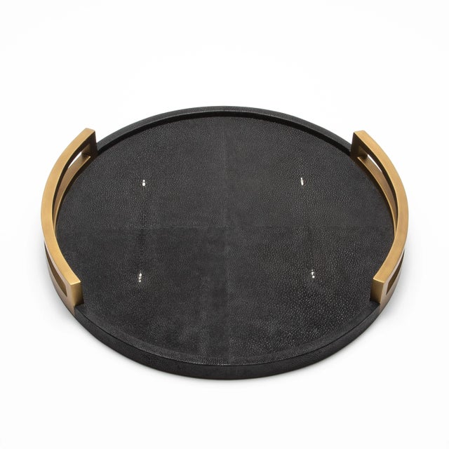 Round Tray in Black Shagreen With Bronze Patina Brass by R&y Augousti For Sale - Image 11 of 11
