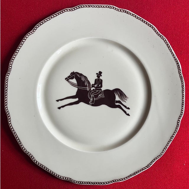 1930s Large French Paris Porcelain Art Deco Charger Plate With Equestrian Silhouette of Horse & Rider Manner of Gio Ponti Signed Primavera For Sale - Image 5 of 5