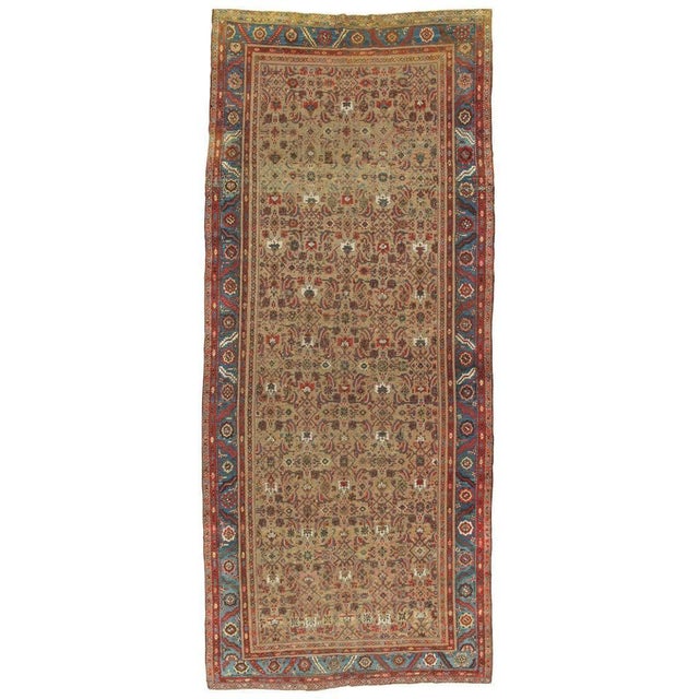 19th Century Antique Heriz Northwest Persian Runner, Handmade Rug Light Blue, Taupe, Rust Red For Sale - Image 5 of 5