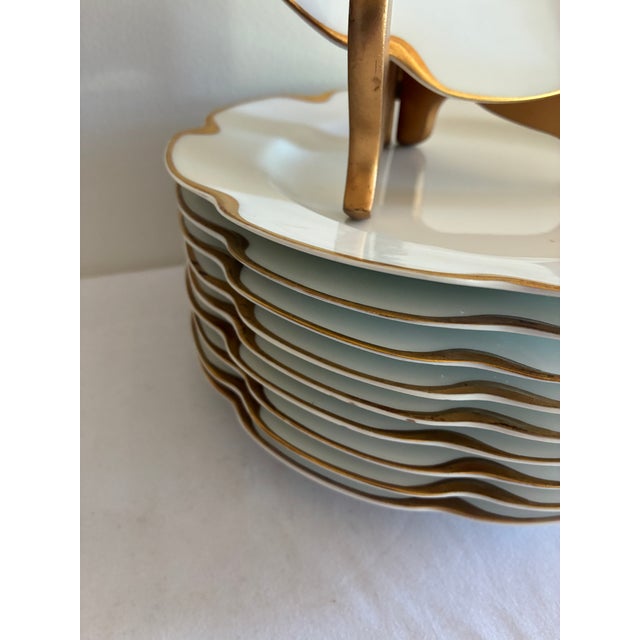 Vintage Haviland & Co. Limoges Gold Scalloped Rim Salad Plates, Set of 10, France For Sale - Image 9 of 13