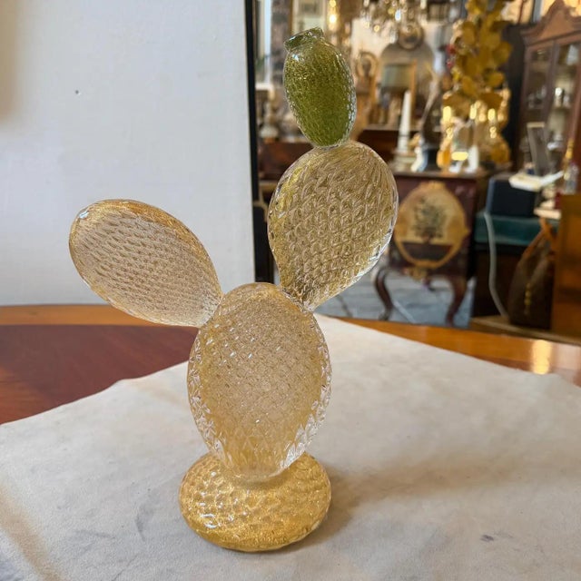 1990s A 1990s Dior Home Green and Gold Murano Glass Flowering Cactus For Sale - Image 5 of 14