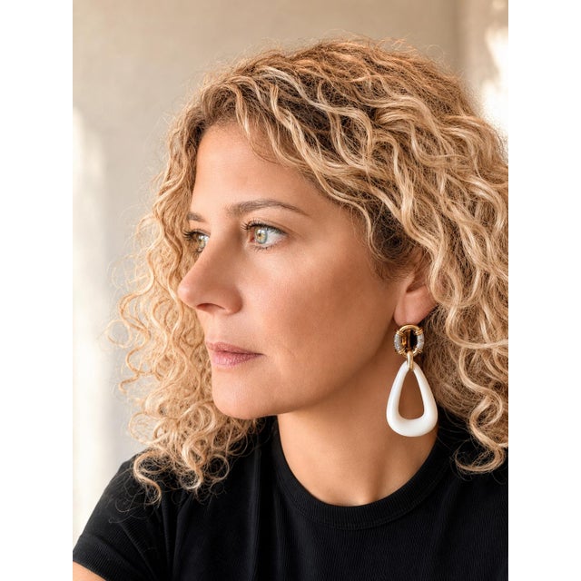1970s Italian Modernist 18k Gold Diamond and Sculpted Natural Bone Drop Earrings, A Pair For Sale - Image 14 of 14