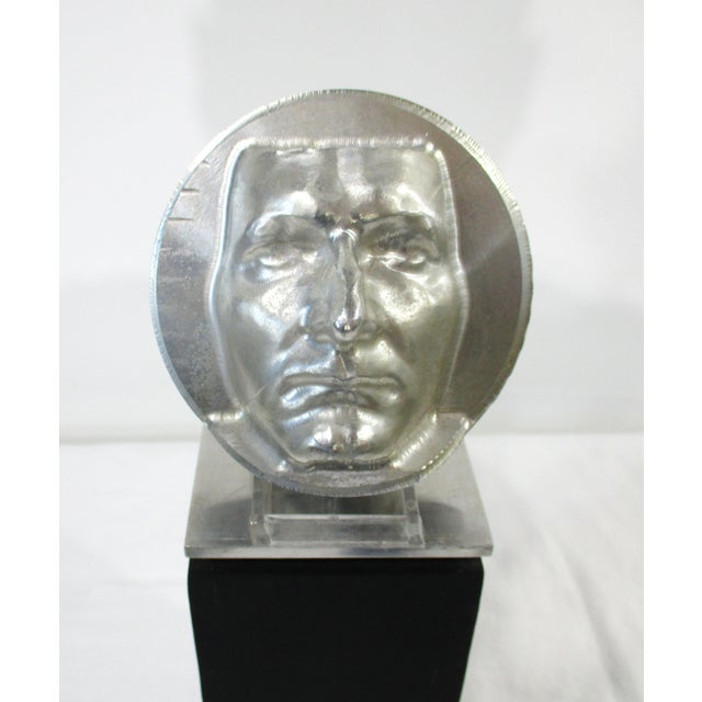 1960s Cast Aluminum Mid Century Face Sculpture Signed Sp 1967 For Sale - Image 5 of 11