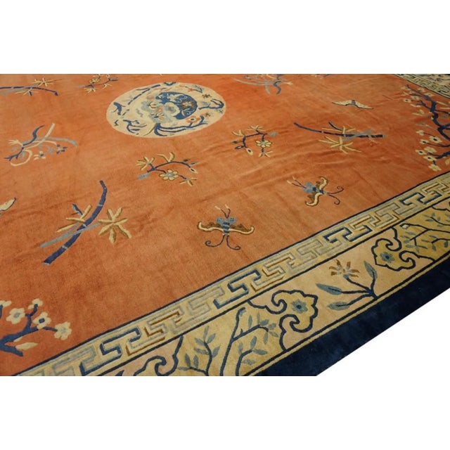 Large Size Happy Burnt Orange Color Antique Peking Chinese Rug For Sale In New York - Image 6 of 11