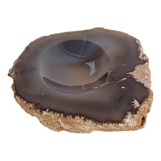 Vintage Freeform Ashtray in Natural Carved Agate with Organic Rough Edges, 1960s For Sale