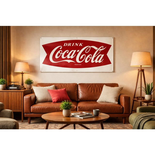 Red Vintage Coca-Cola Sign, 1950 For Sale - Image 8 of 8