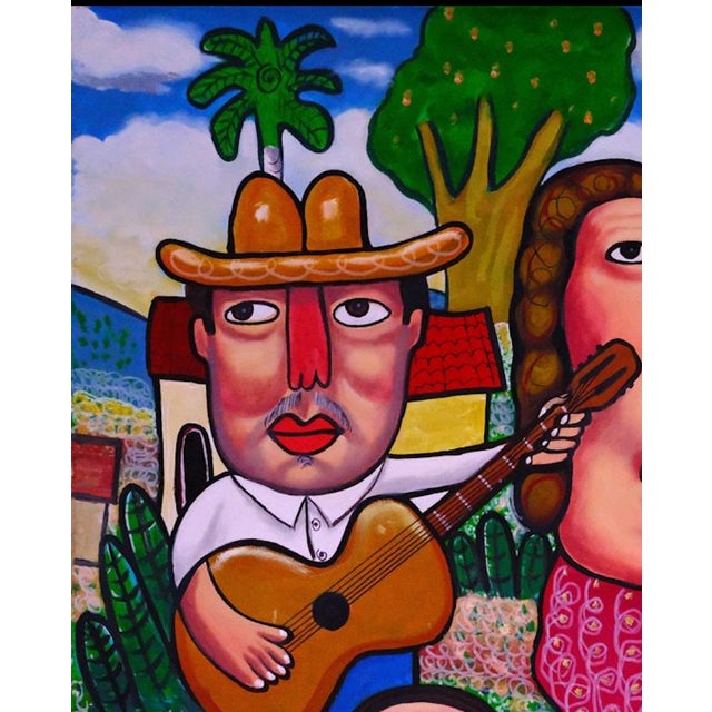 Folk Art Music Is Life Folk Art Oil Painting For Sale - Image 3 of 4