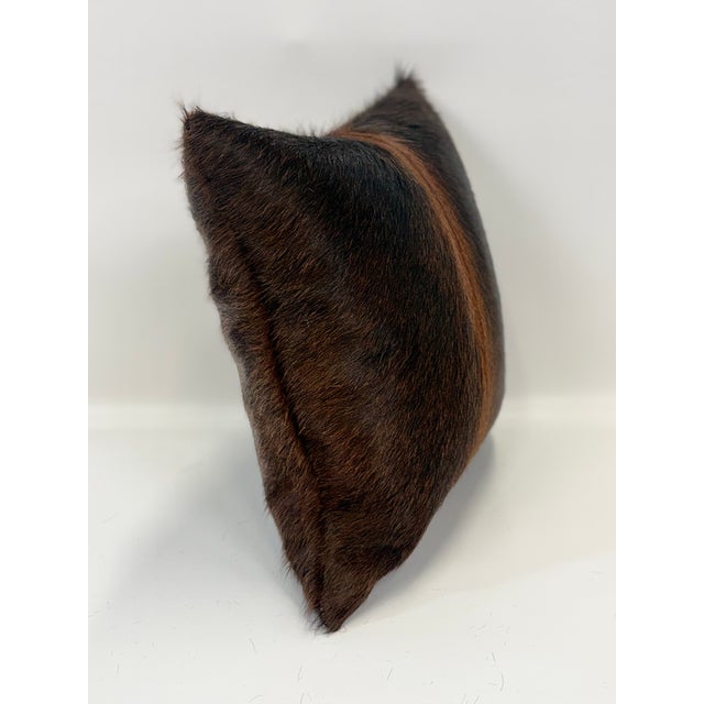 Contemporary Reversible 16” X 16” Premium Brazilian Watusi Cowhide Pillow Cover – Sculptural Spine Composition - Handcrafted by Pablo Sota Designs. For Sale - Image 3 of 11