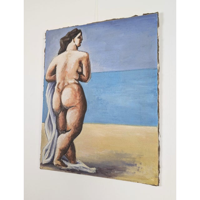 Nude Female Figure at the Beach, 20th Century, Oil on Canvas For Sale - Image 5 of 9