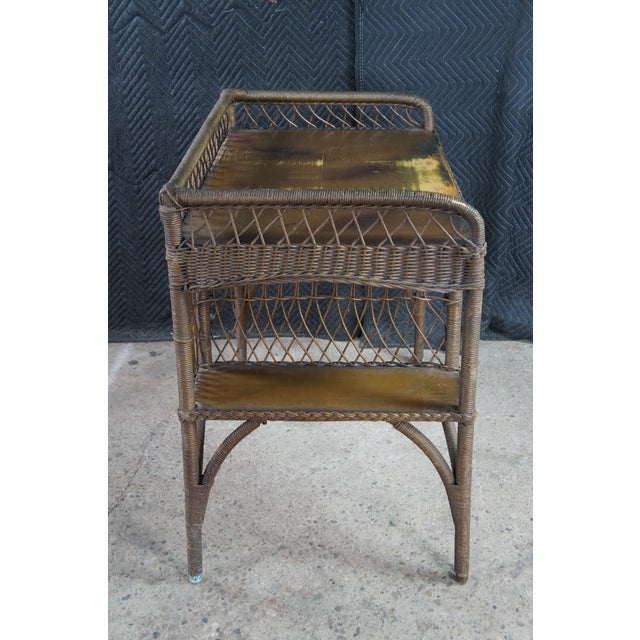 Vintage Wicker Rattan Bookcase Writing Desk & Chair Attributed to Heywood Wakefield For Sale - Image 12 of 13