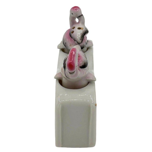 Mid-Century Modern 1950s Mid-Century Flamingo Ceramic Tabletop Salt & Pepper Shaker Set W/ Base For Sale - Image 3 of 6
