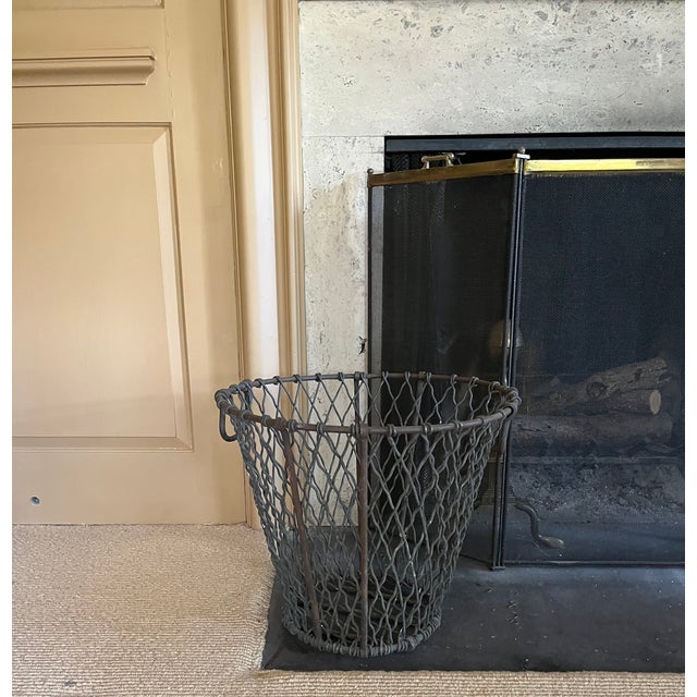 Large Antique Early 20th Century Heavy Gauge Industrial Wire Work Basket With Handles for Garden or Hearth For Sale - Image 4 of 17