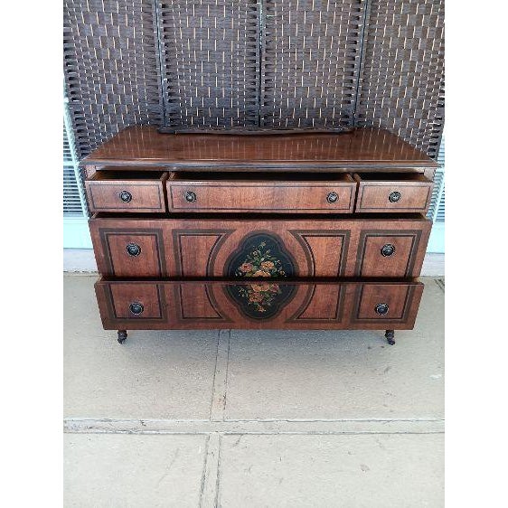 Walnut Vintage Dresser 5 drawer on wheels dark tone Style: Traditional Color: Brown Dimensions: 55" W x 33" H x 23" D