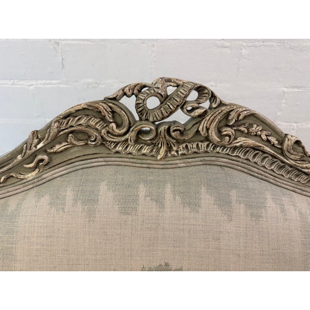 Cream Vintage French Louis XV Style Painted Bergère Settee For Sale - Image 8 of 15