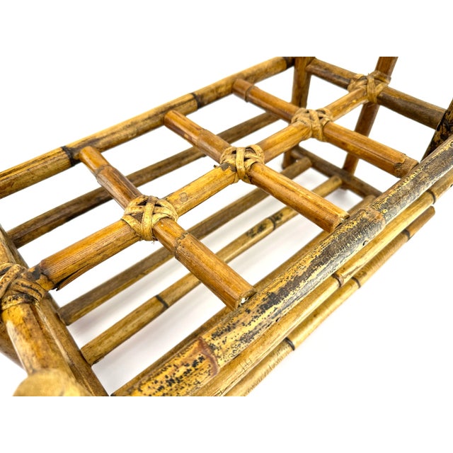Rustic European Mid Century Burnt Tortoise Bamboo Wine Rack For Sale - Image 3 of 9