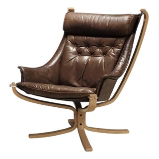 Brown Leather Falcon Lounge Chair attributed to Sigurd Ressell for Vatne Møbler, 1970s For Sale