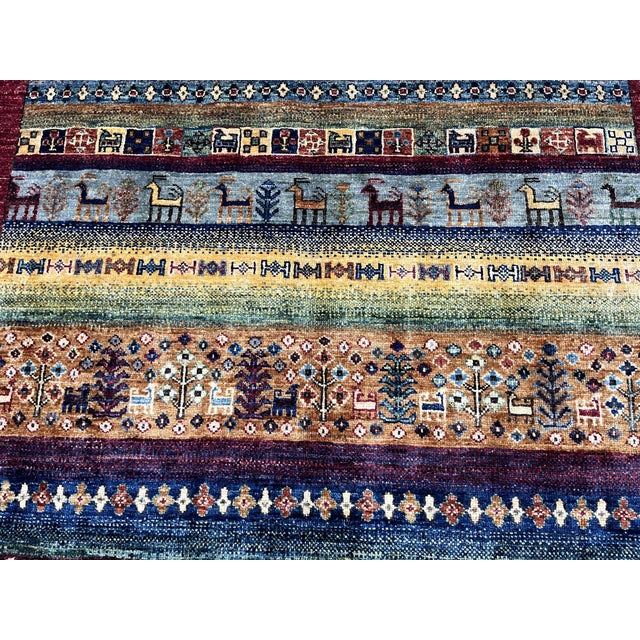 2000 - 2009 Red Khorjin Saddlebag Design Rug With Animal Motifs, 4'2" X 6' For Sale - Image 5 of 14