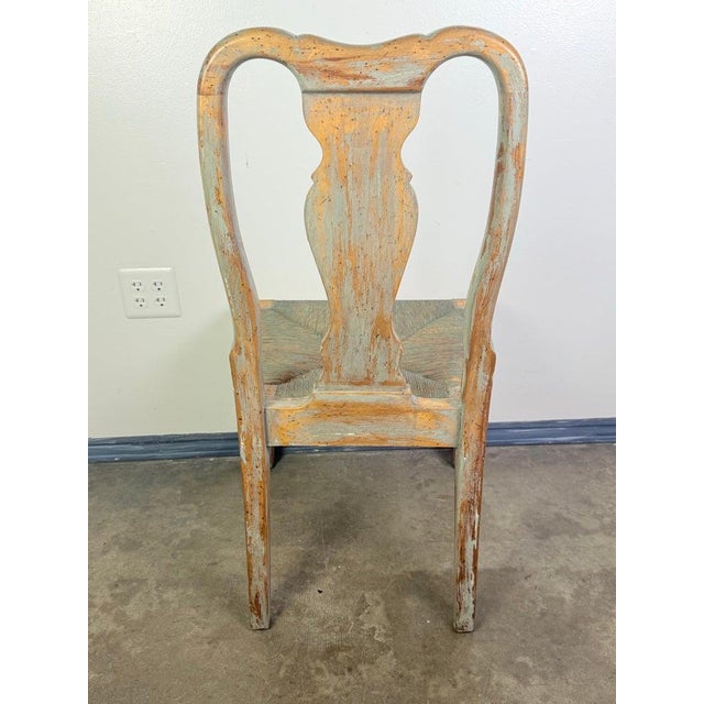 Set of Eight Queen Anne Dining Chairs, Carved Wood, Distressed Finish For Sale - Image 11 of 16