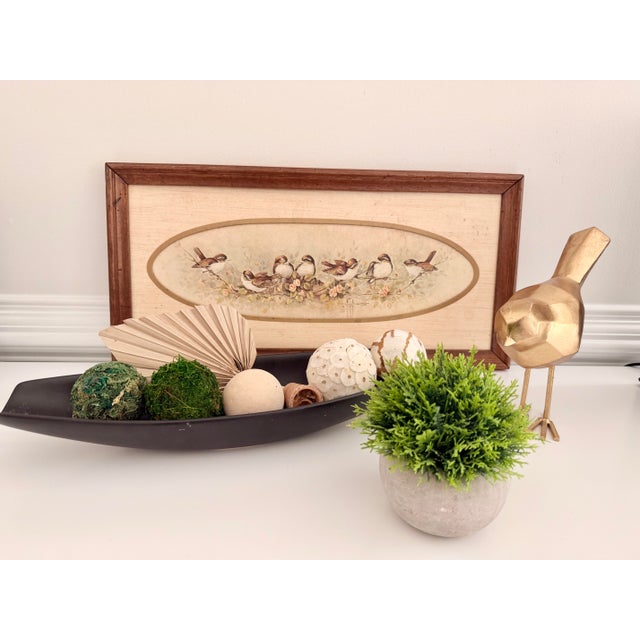 Linen Vintage Marjorie Morrow “Sparrows” Framed Bird Print, 1983 For Sale - Image 8 of 8