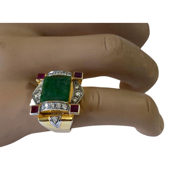 Art Deco 22k Gold Ring W/Jadeite Jade /Ruby/Diamond Size 7 For Sale In New York - Image 6 of 11