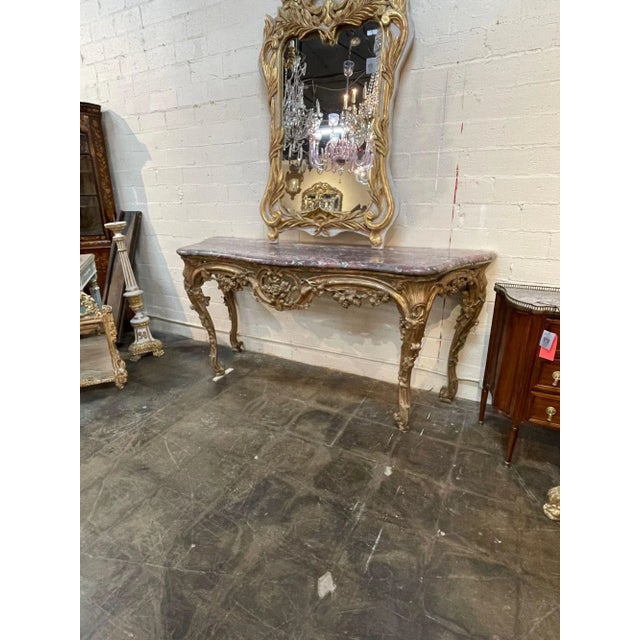 Gold 19th Century French Louis XV Carved and Gilted Console For Sale - Image 8 of 9