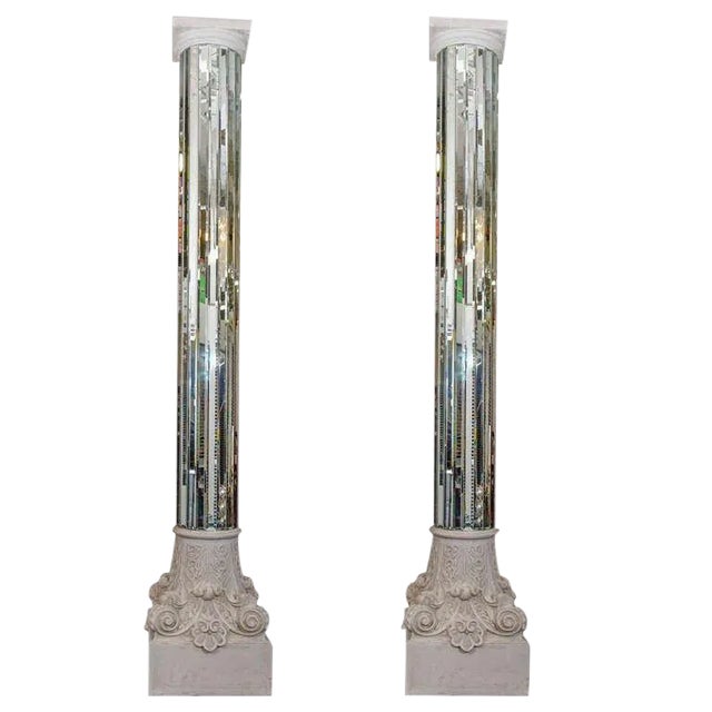 Modern Fantastic Monumental Size Modern Neoclassical Mirrored White Columns - A Pair For Sale - Image 3 of 3