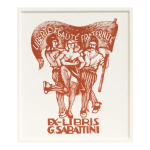1946 Italian Engraving Bookplate (Ex Libris), Liberté, Égalité, Fraternité (Matted)