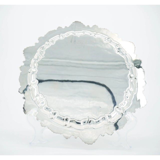 Metal English Sheffield Silver Plate / Engraved Interior Round Serving Tray For Sale - Image 7 of 9