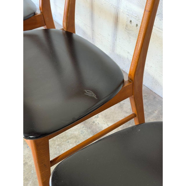 1960s Teak Dining Chairs With Black Leatherette Seats Set of 4 Danish Mid-Century Modern 1960s For Sale - Image 5 of 13