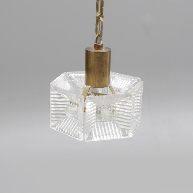 Orrefors Hanging Light in Brass and Cast Glass by Carl Fagerlund for Orrefors, Sweden, 1960 For Sale - Image 4 of 9