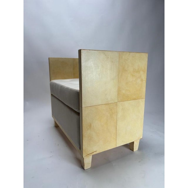Art Deco Style Parchment Poufs, France, 1970s, Set of 2 For Sale - Image 6 of 10