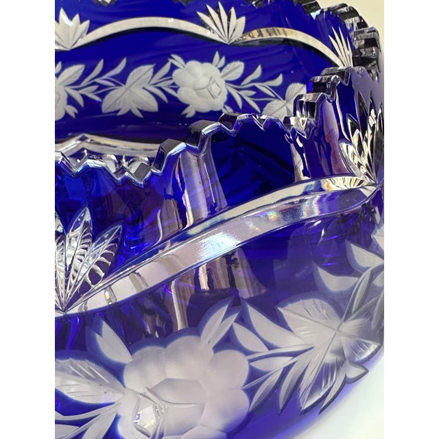 Mid 20th Century Czech Bohemian Cobalt Blue Cut to Clear Crystal Centerpiece Bowl For Sale - Image 13 of 18