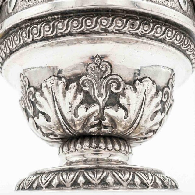 Vase with Angels in Embossed, Chiseled and Engraved Silver, Brescia, Italy, 1850s For Sale - Image 3 of 11