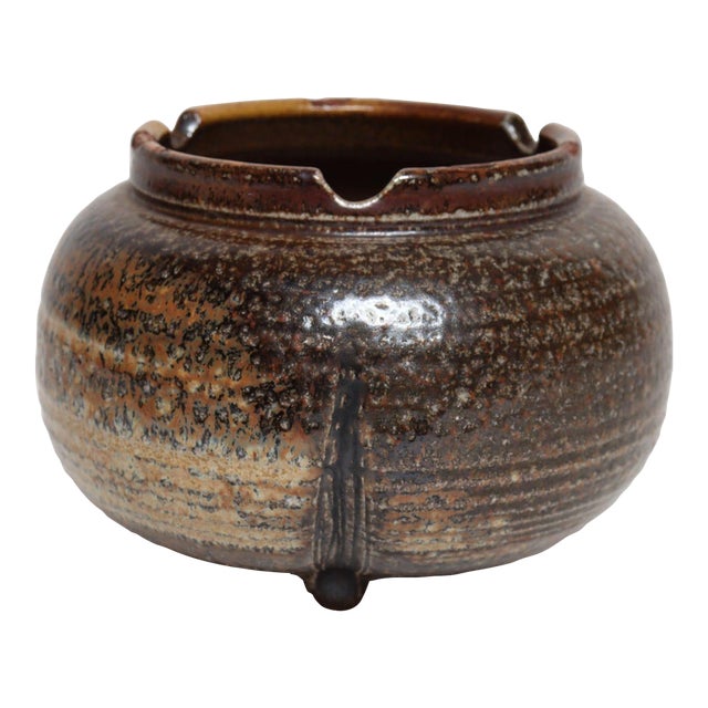 Vintage Bulbous Form Studio Pottery Earth Tone Footed Planter by Deanna Nichols For Sale