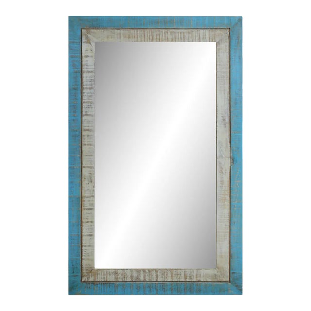 Mid Century Modern Distressed Blue Decorative Wall Mirror For Sale