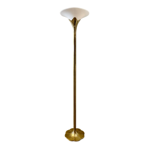 Solid Brass Tulip Torchiere Floor Lamp Milk Glass Diffuser by the Stiffel Company